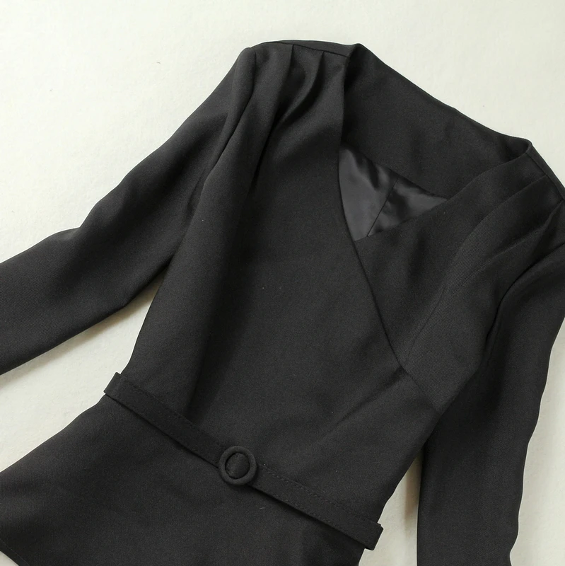 Женский костюм из двух предметов модное черное платье с длинным рукавом