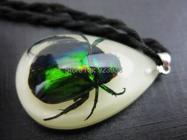 12 PCS Punk Rock Creepy Real Beetle In Glow The Dark Resin Pendant Promotion Novel Souvenir Birthday Gift | Украшения и