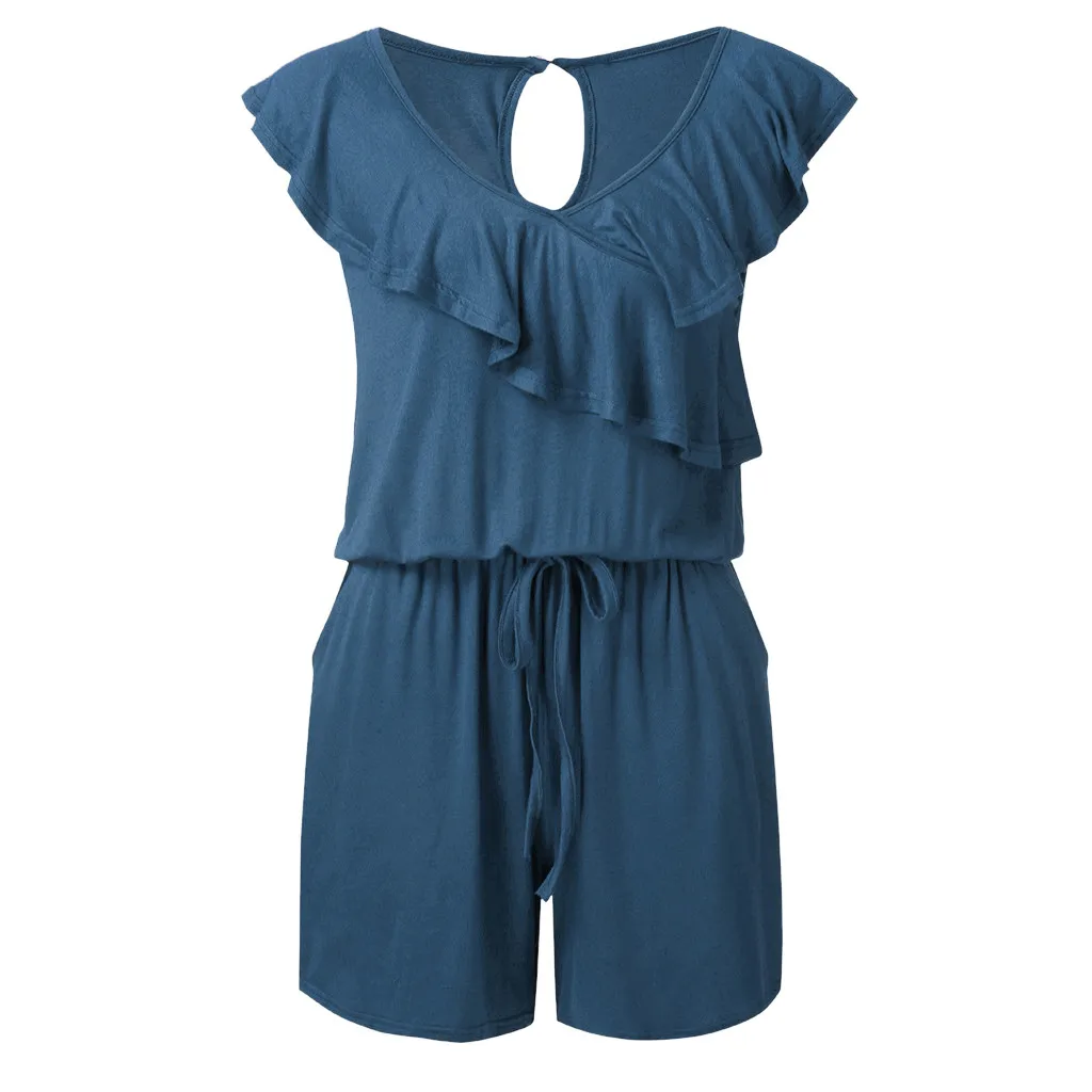 Женский комбинезон с V образным вырезом без рукавов|Комбинезоны c шортами| |