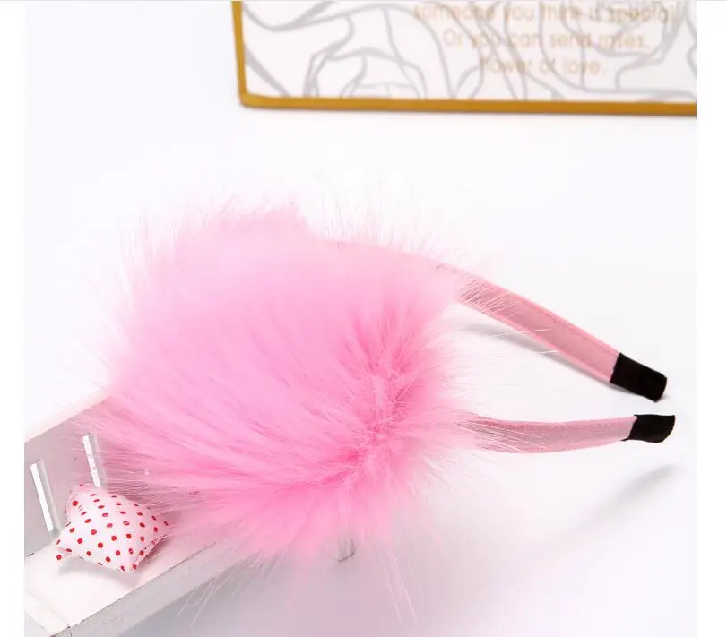 New Girls Hairball Hairband Kids Winter Faux Rabbit Fur Hair Head Band Hoop Accessories For Children Headwear Scrunchy | Детская одежда