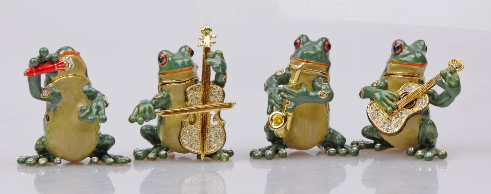 Gorgeous Frog Playing Saxophone Jewelled Trinket Box Jewelry Box with Inlaid Crystal, Pill Box Figurine