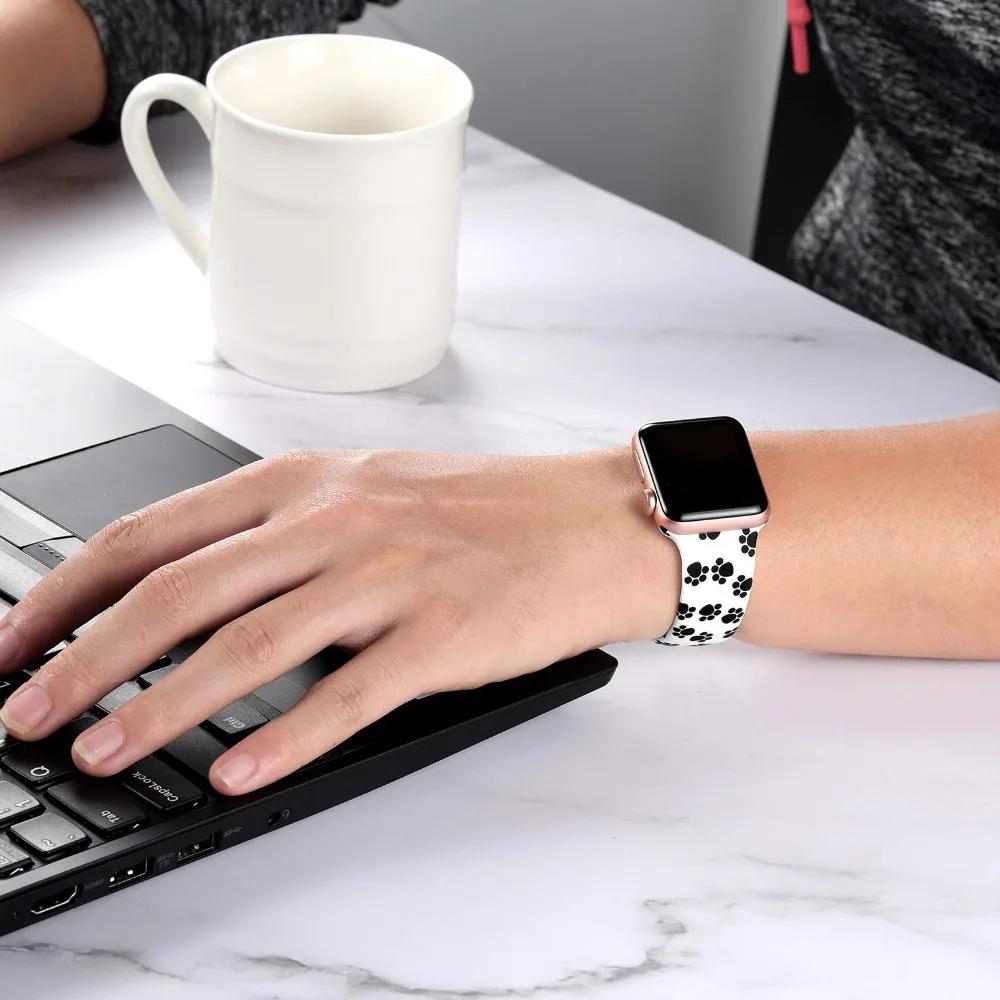 Ленты с цветами для Apple Watch 38 мм 40 мм 42 мм 44 мм, леопардовые силиконовые Печатные Сменные браслеты для iWatch серии 5 4 3 2