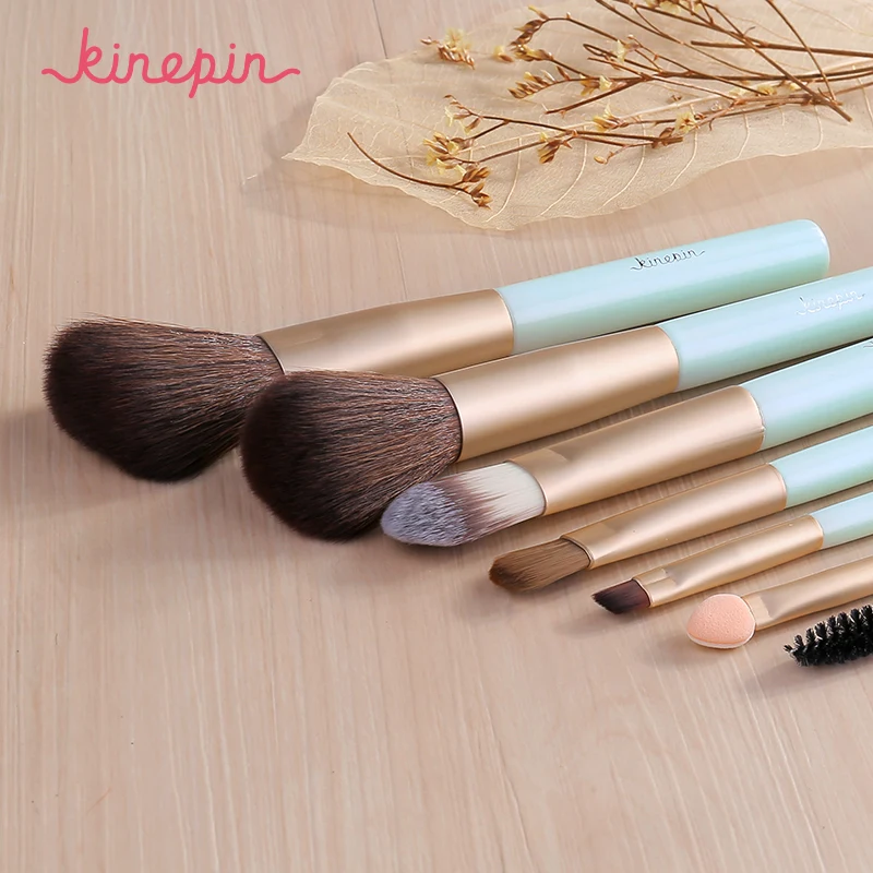 KINEPIN брендовые компактные 7 шт. кисти для макияжа, набор, набор для путешествий, эфирные, портативные, ПУ, держатель для кистей, трубка, кожаный контейнер для чашек