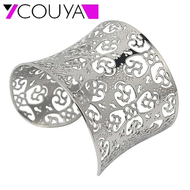 2017 Новая мода Серебряный Цвет РЕЗНЫЕ ШИРОКИЙ открытая манжета обаятельные