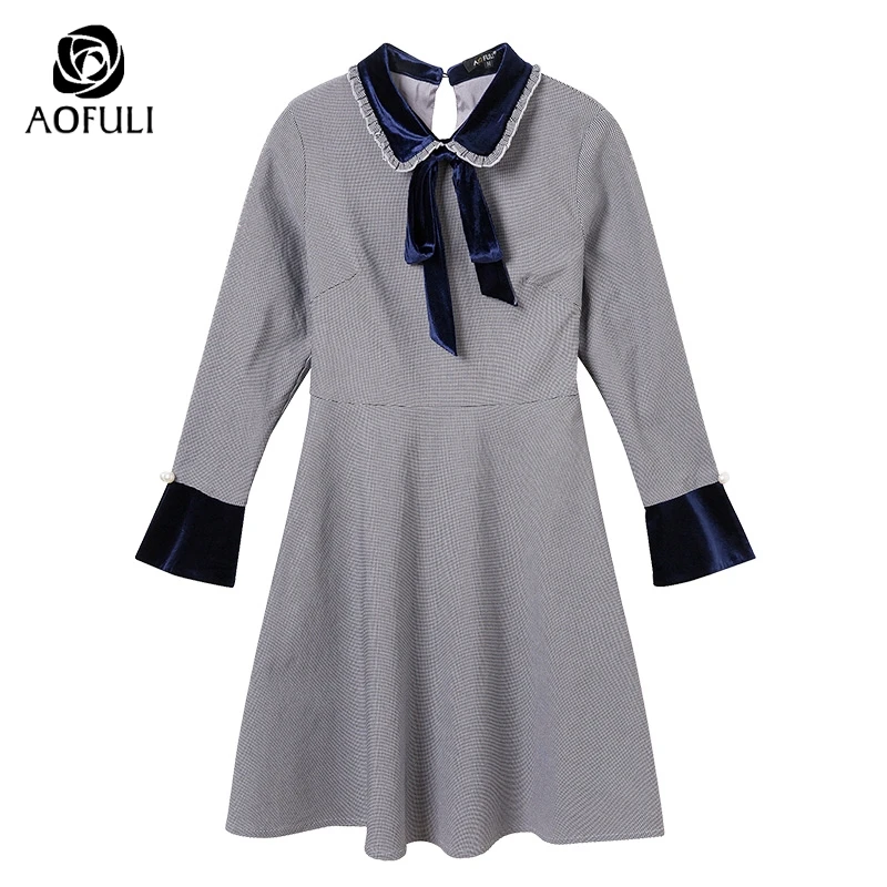 Платье AOFULI L/XL/2XL/3XL женское клетчатое платье с принтом Осеннее/зимнее длинным