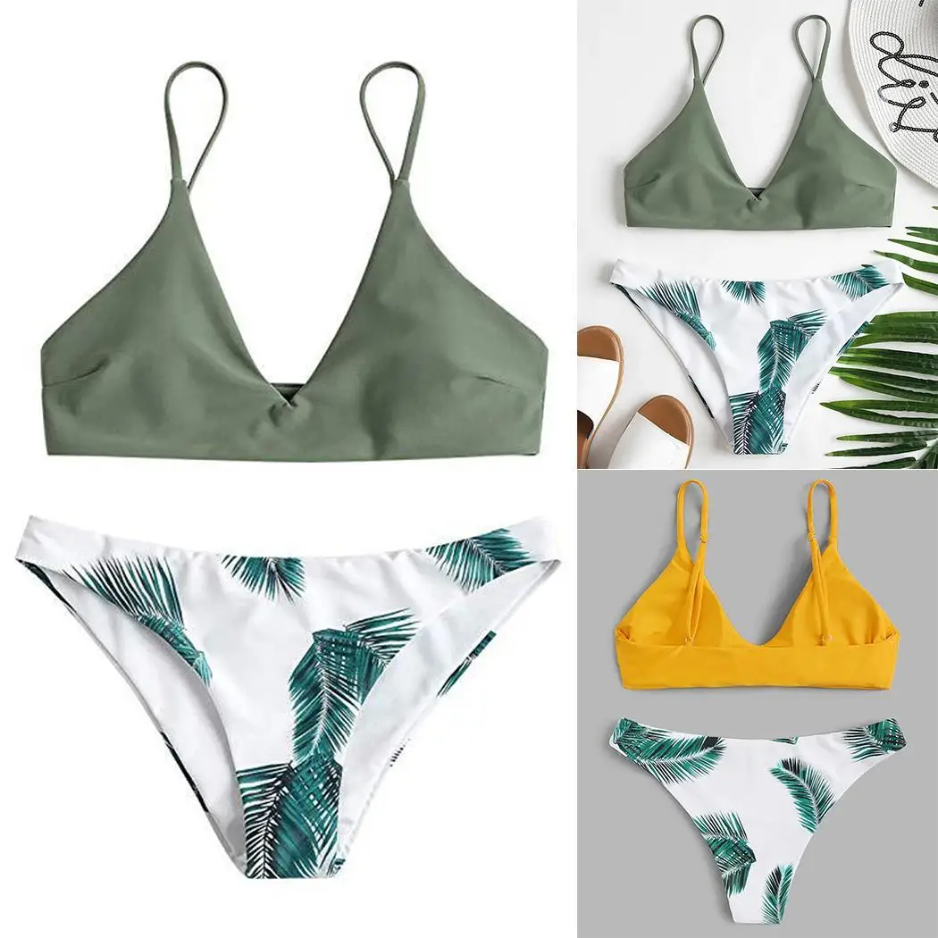 Женский пляжный с завышенной талией без рукавов Летний Бикини Раздельный принт в