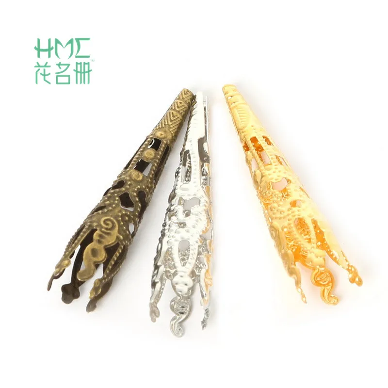 50 шт./лот Rhodium/Gold филигранные колпачки из бисера металлические конусные Подвески
