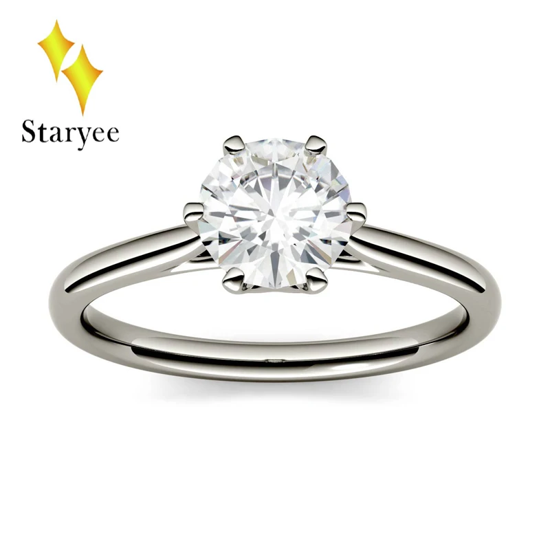 STARYEE 1.5CT круглый разрезанный муассанит обручальное кольцо Настоящее 18 К розовое золото ювелирные изделия из чистых бриллиантов для женщин Charles Colvard VS GH Gems