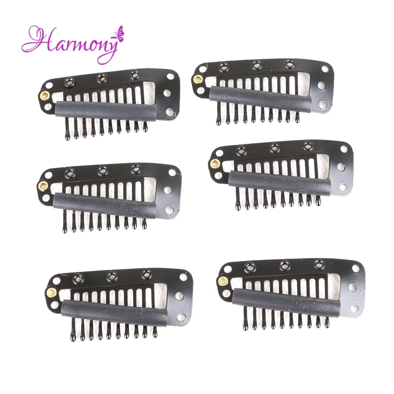 500pcs 3.8cm 10 Teeth Hair Extension Clips Snap Metal Clips With Silicone Back For Clip in Human Hair Extensions Wig Comb Clips