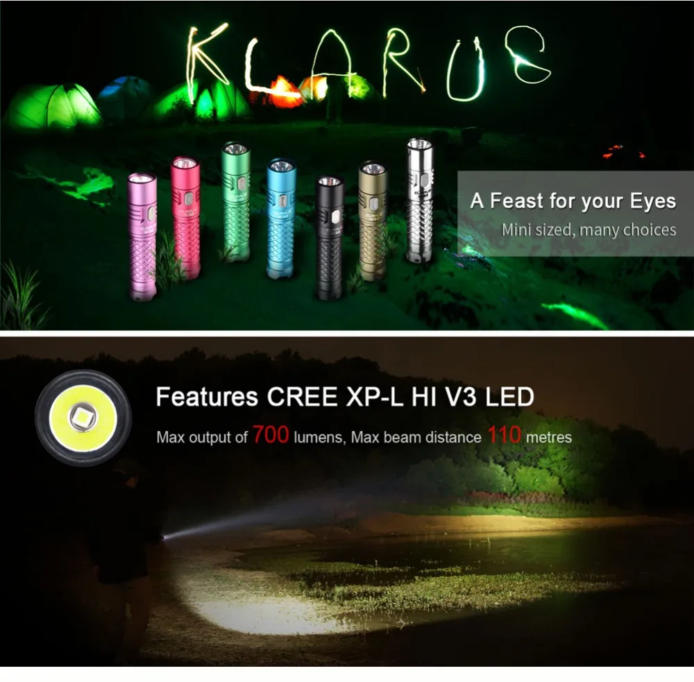 KLARUS Mi7 CREE XP-L HI V3 светодиодный 700 люмен Мини-подсветка АА Мини светодиодный фонарь для повседневного использования с батареей АА