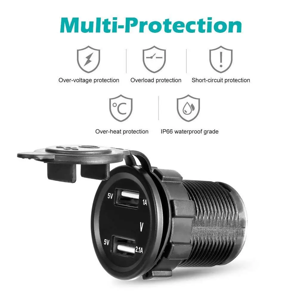 Автомобильное зарядное устройство с двумя USB разъемами 1A & 2.1A синий светодиодный