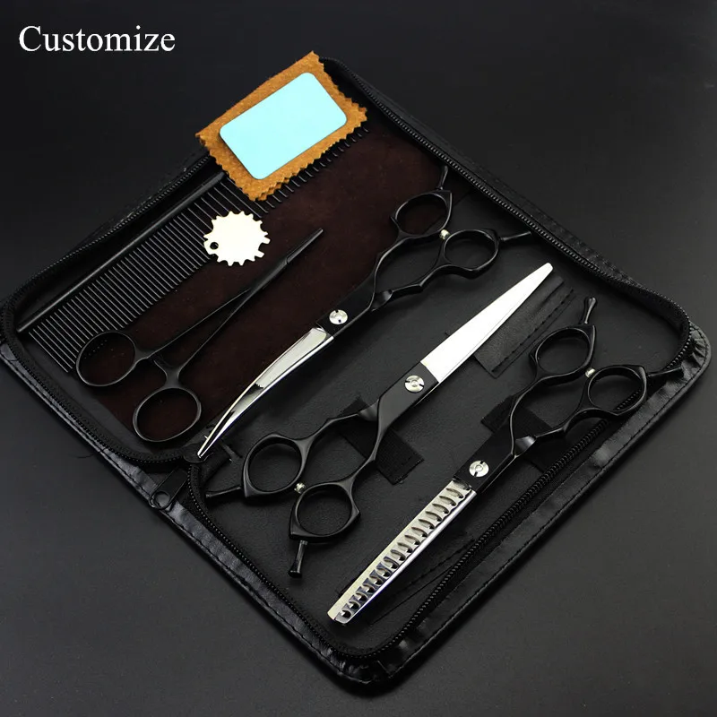 Customize 5 kit Japan 6.5 inch black Pet dog grooming hair scissors dog thinning shears pet cutting barber hairdressing scissors