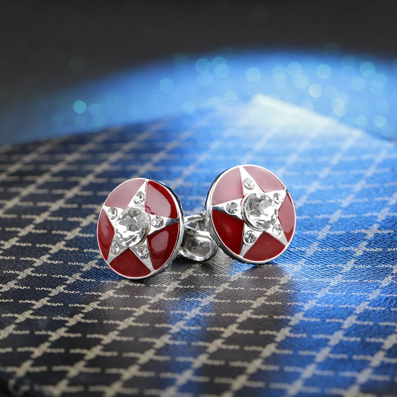 Для мужчин Мода Круглый Запонки кристалл красной эмалью пентаграмма Мужчин's