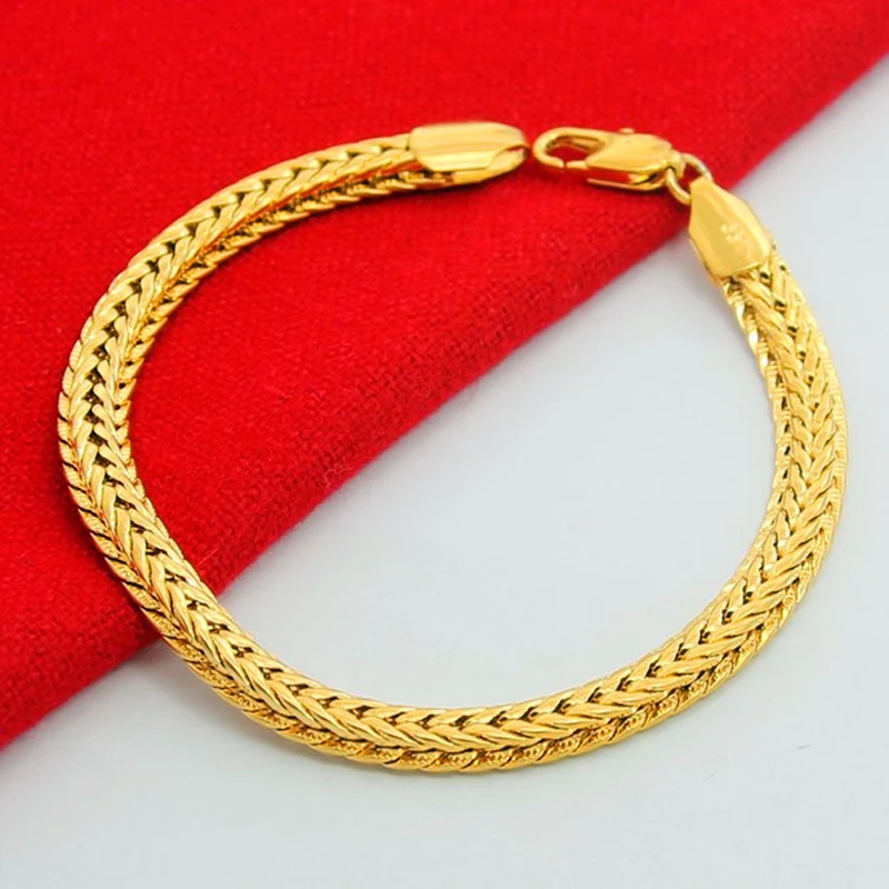 Мужской браслет шириной 6 5 мм из чистого золота 24 К 20 см|men jewelry bracelet|fashion men braceletmen