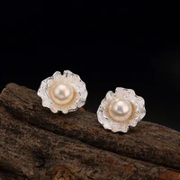 fashion 100 real 925 sterling silver stud earrings for women pure s925 silver nature pearl earing jewelry gift for female girls