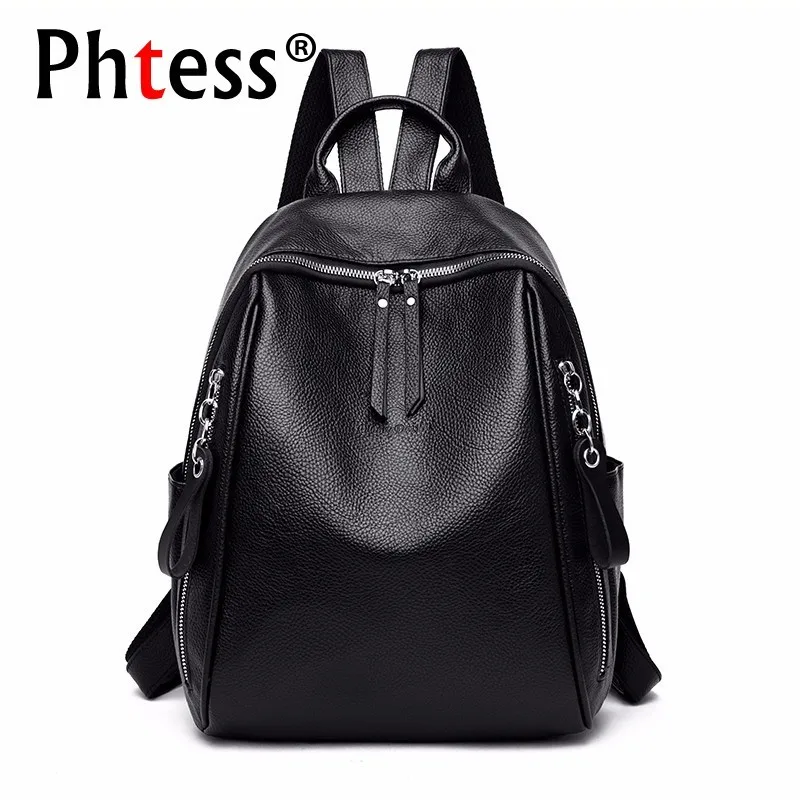 Женские кожаные рюкзаки, черный Mochilas, женский рюкзак, винтажный рюкзак, школьный рюкзак, одноцветные женские рюкзаки известного бренда для девочек