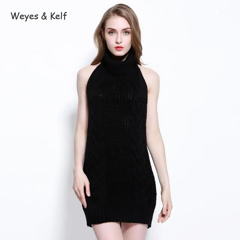 Weyes &amp Kelf Sexy Backless Sleeveless Turtleneck Pullovers Women 2020 Spring Solid Knitwear Lace Up Sweater | Женская одежда
