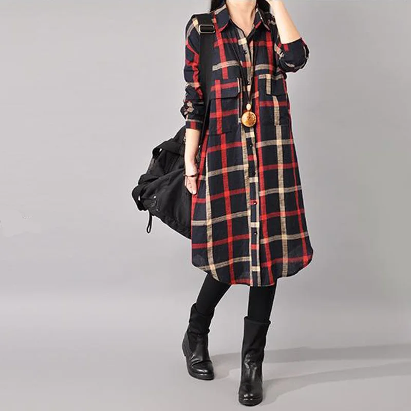 Женское длинное платье-рубашка NYFS винтажное свободное платье из хлопка и льна с