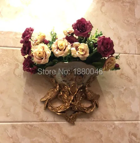 

Brand New European resin peacock vase flower basket retro wall mural bedroom living room decoration Pendant