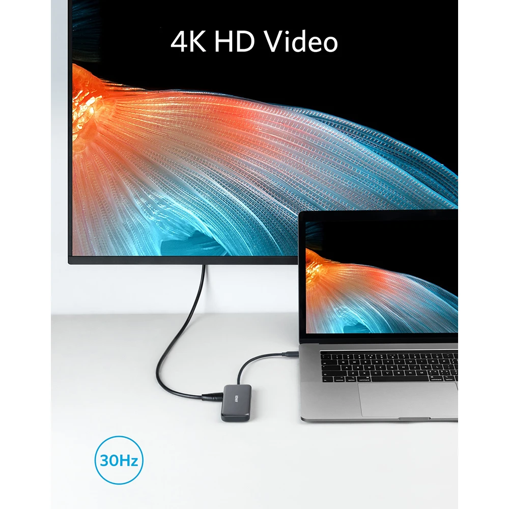 Anker USB C концентратор USB, 5 в 1 взаимный обмен данными между компьютером и периферийными устройствами с адаптером и 4K кабель-Переходник USB C на HDMI, светодиодный дисплей, SD/TF Card Reader устройство чтения карт, с 2 портами(стандарт 3,0 Порты для MacBook Pro, Chromebook и многое другое