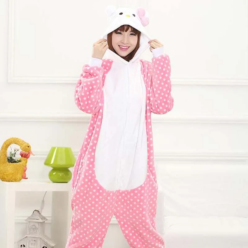 ТОП НОВЫЙ ГОРЯЧИЙ Розовый точка KT Взрослых Пижамы Косплей Мультфильм Животных