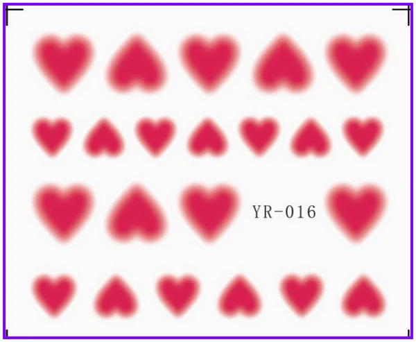 YR016 Наклейка на ногти водная переводная наклейка размытая туманная Лопата в форме сердца YR013-018 - Цвет: YR016