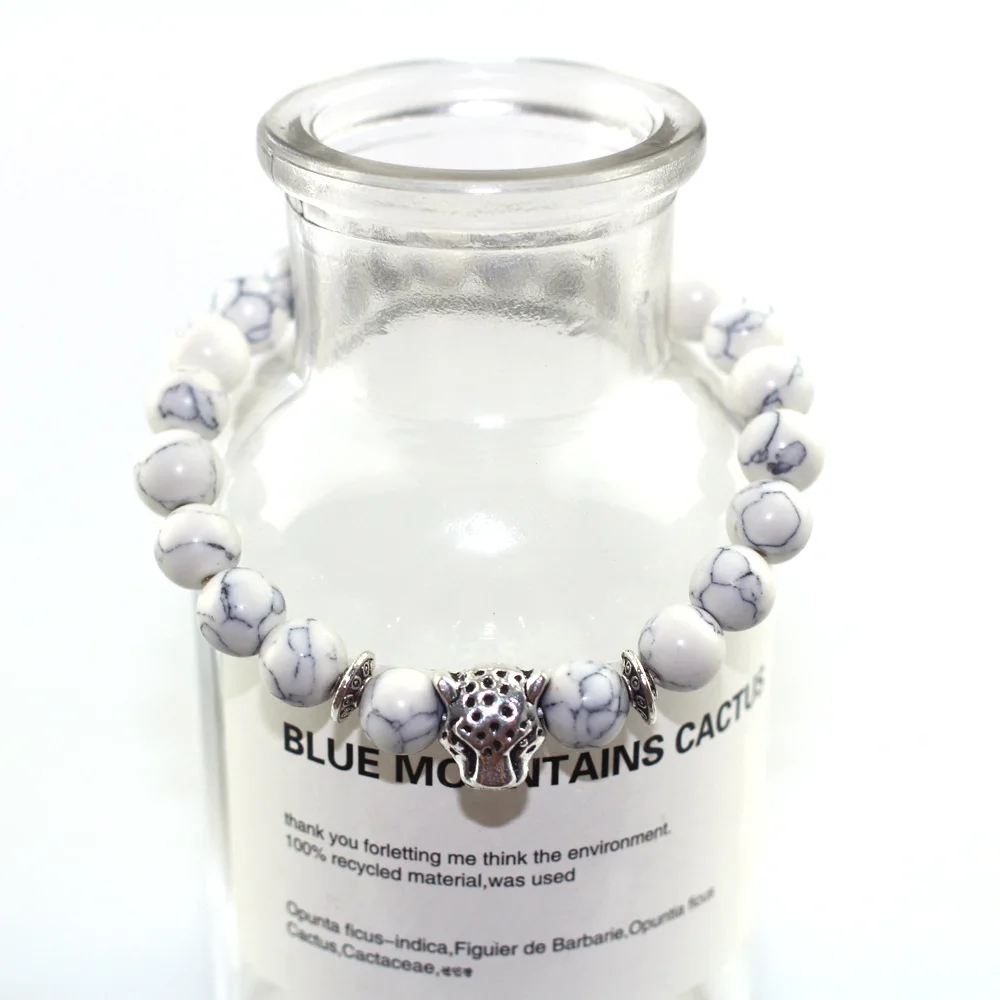 Браслет женский из бирюзы и натурального камня с леопардовым принтом|Плетеные