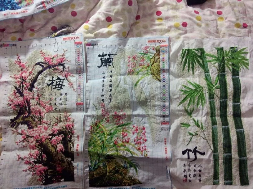 QIANZEHUI, DIY Рукоделие 80*43 3D Вышивка крестом наборы набор, Плюм, Орхидея, бамбук и хризантема остро, украшения дома