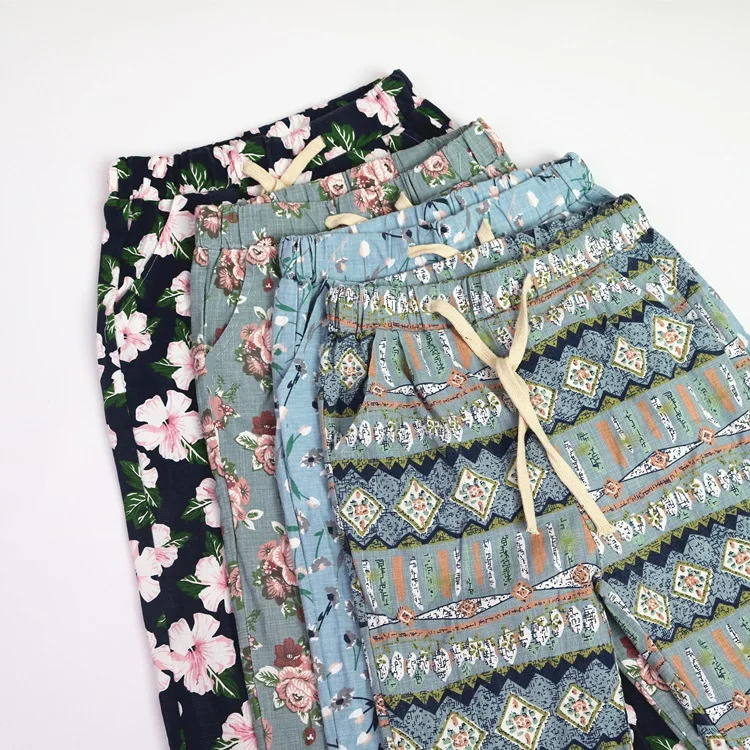 Женские шаровары с буквенным цветочным принтом эластичным поясом