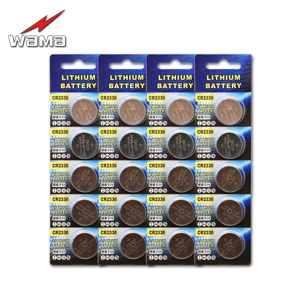 

20pcs/4pack Wama 100% Brand New CR2330 3V Lithium Button Cell Batteries Watch Clock 2330 DL2330 Coin Battery Drop ship