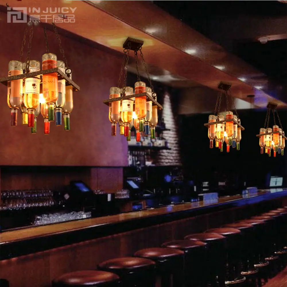 Винтажная Люстра для кафе лофт бара железная лампа винных бутылок потолочный