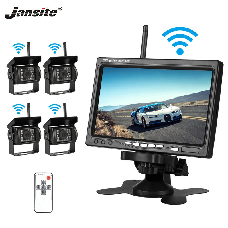 Jansite " TFT lcd беспроводной автомобильный монитор заднего вида дисплей помощь заднего вида камера система упаковки с четырьмя тыловыми камерами s для автобуса