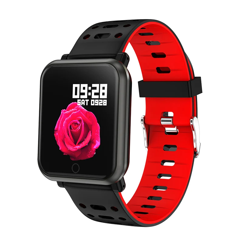 Red silicone Смарт-часы, водонепроницаемые, Bluetooth 4,0, монитор сердечного ритма, браслет, сенсорный цветной экран, для мужчин и женщин, спортивные Смарт-часы для ios - Цвет: Red silicone