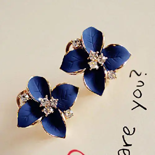 Sangdo 2018 Новый 1 пара синий Для женщин Дамы Серьги Цветок Rhinestone ушей Стад