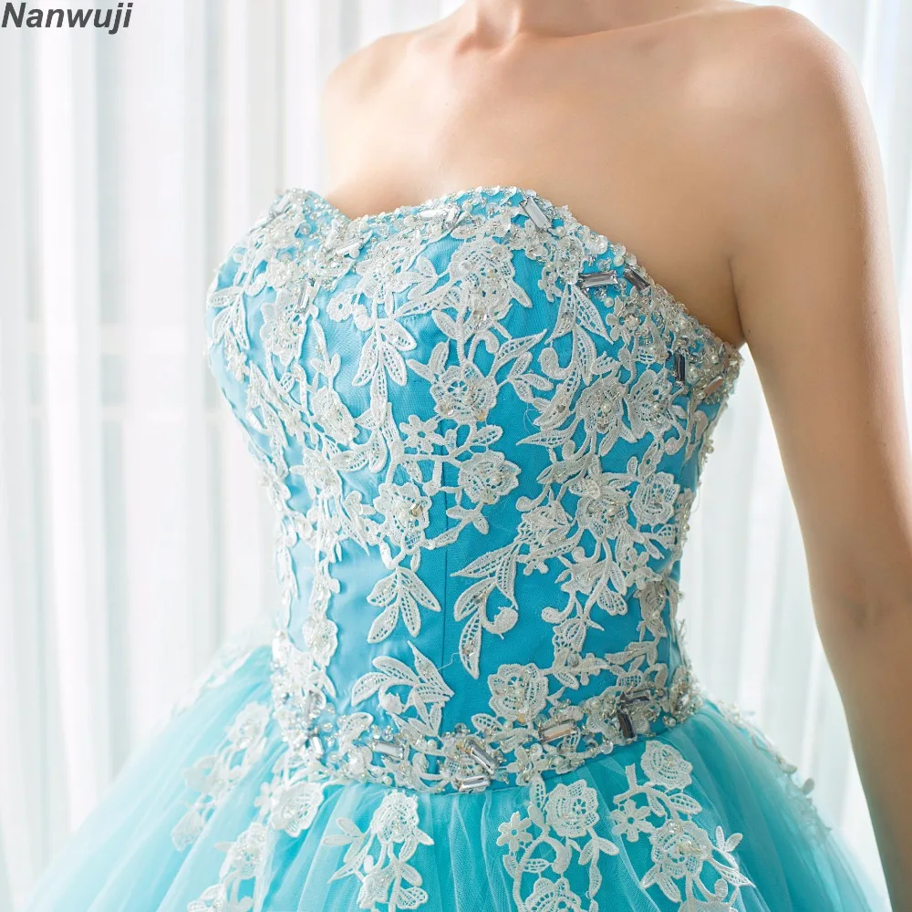 

2018 vestidos de baile Stock Sky Blue A-line Prom dresses vestido de noite Sweetheart elegant cheap long appliques prom dress