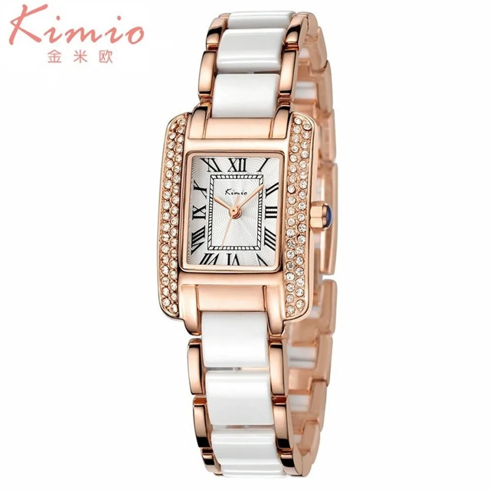 KIMIO Luxury Brand Женщины Белые Керамические Часы Мода Женева Кварцевые Наручные часы