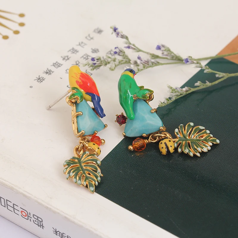 Эмаль Глазури Цвет Попугай Синий Сосна Ши Shuye Асимметрия Личности 925 Серебряная
