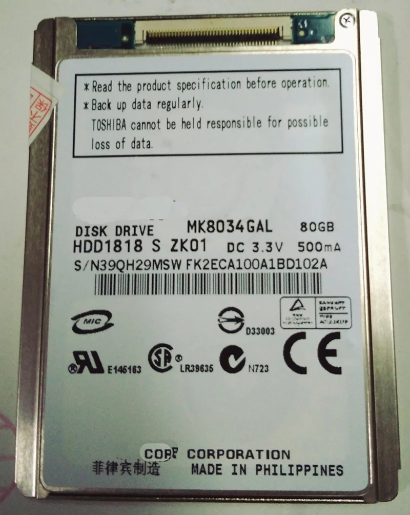 Новый MK8034GAL 2 5-дюймовый микро жесткий диск интерфейс ce ZIF 80 ГБ и мобильный для