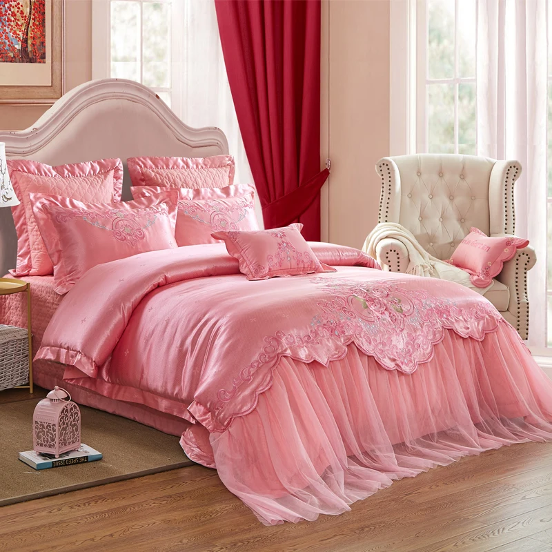 New Silk Cotton Jacquard Garden Wedding Luxury Bedding set Duvet Cover Embroidery Bed Sheet Pillowcases Queen King size 4/6/7pcs | Дом и сад