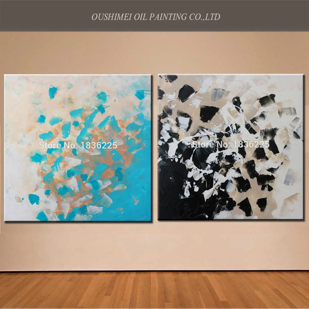 New Hand Painted Modern Blue Simple Abstract Oil Painting Decorative Landscape Black On Canvas For Living Room Decor | Дом и сад