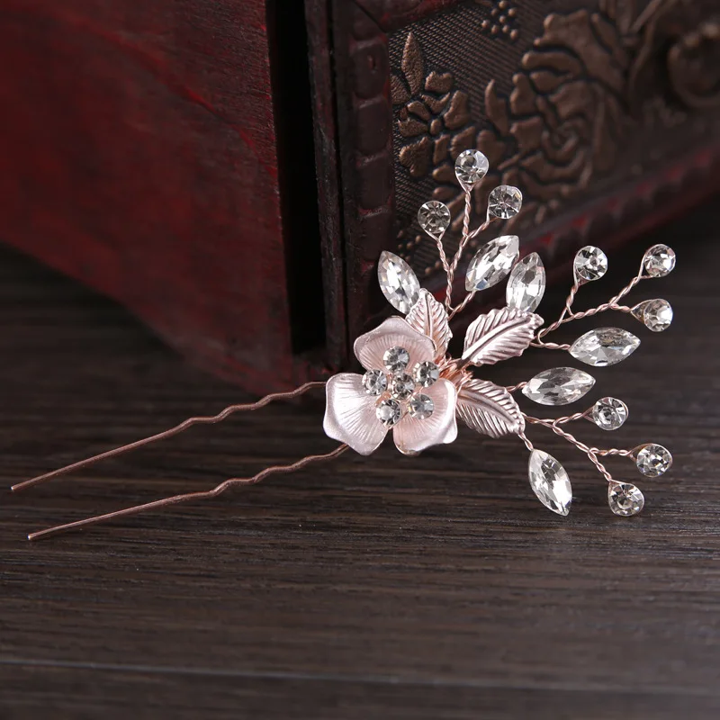 SLBRIDAL Handmade Crystals Flower Leaf Wedding Hair Pin Sticker Bridal Accessories Headpiece Bridemaids Jewelry Women | Украшения и