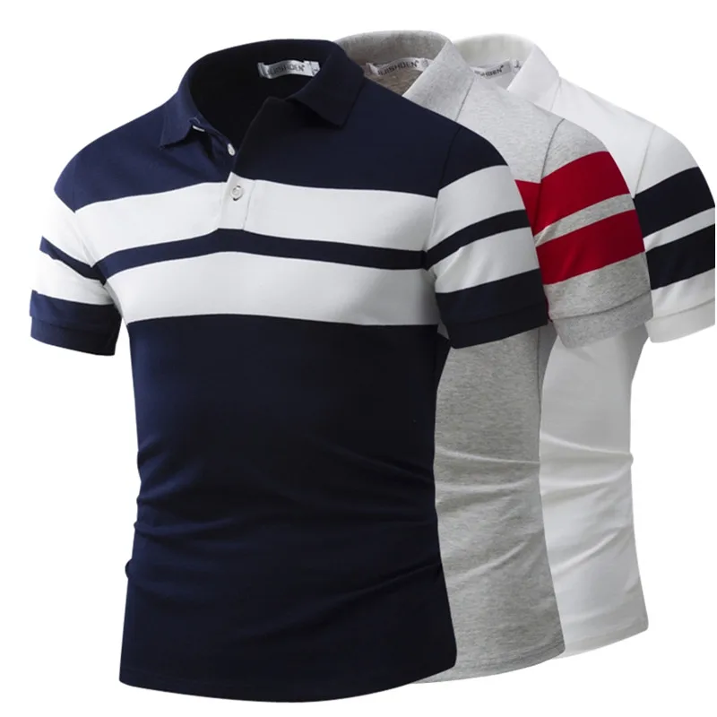 Новинка лета 2017 Высококачественная Мужская модная тонкая рубашка поло в полоску