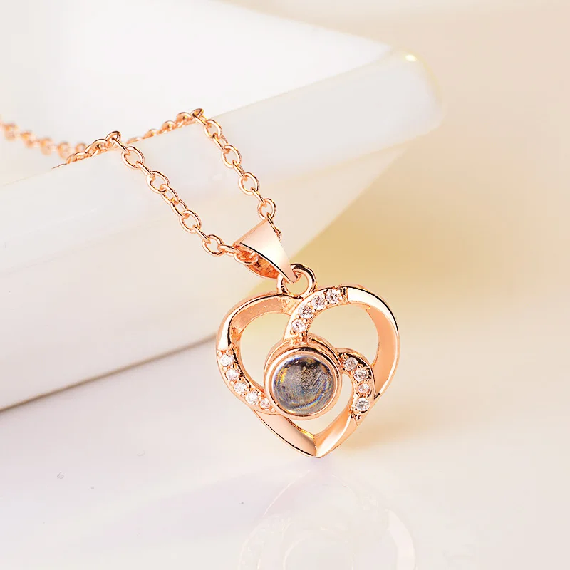 Сердце ожерелье сердце ювелирные изделия 100 языков Lover легкие Проекционные ювелирные изделия кулон 100 языков я люблю тебя - Окраска металла: 17