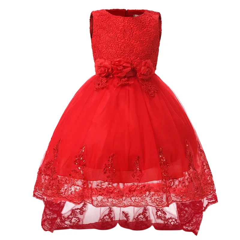 elegance children's girl dresses long sleeve lace tail christening prom gowns kids princess wedding dress party wear girls | Детская