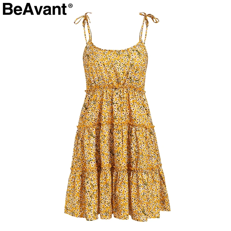 BeAvant Boho Цветочный принт летнее платье для женщин элегантное на тонких бретельках