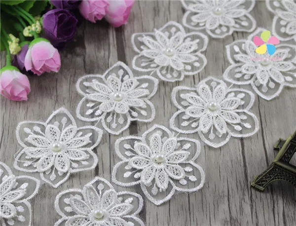 Lucia crafts, 1 год/партия, много вариантов, двойная вышивка, цветок с жемчугом, кружевные ленты, пошив одежды «сделай сам», аксессуары N0501 - Цвет: Ivory