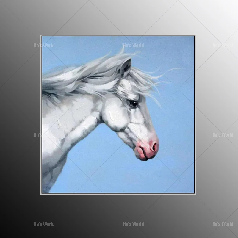 

Gorgeous Animal Art picture Pure handpainted Oil Painting On Canvas Handwork Unique Gift White Horse Framed Pictures Painting