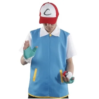 Бесплатная доставка Высокое качество POKEMON ash ketchum тренер голубой костюм для
