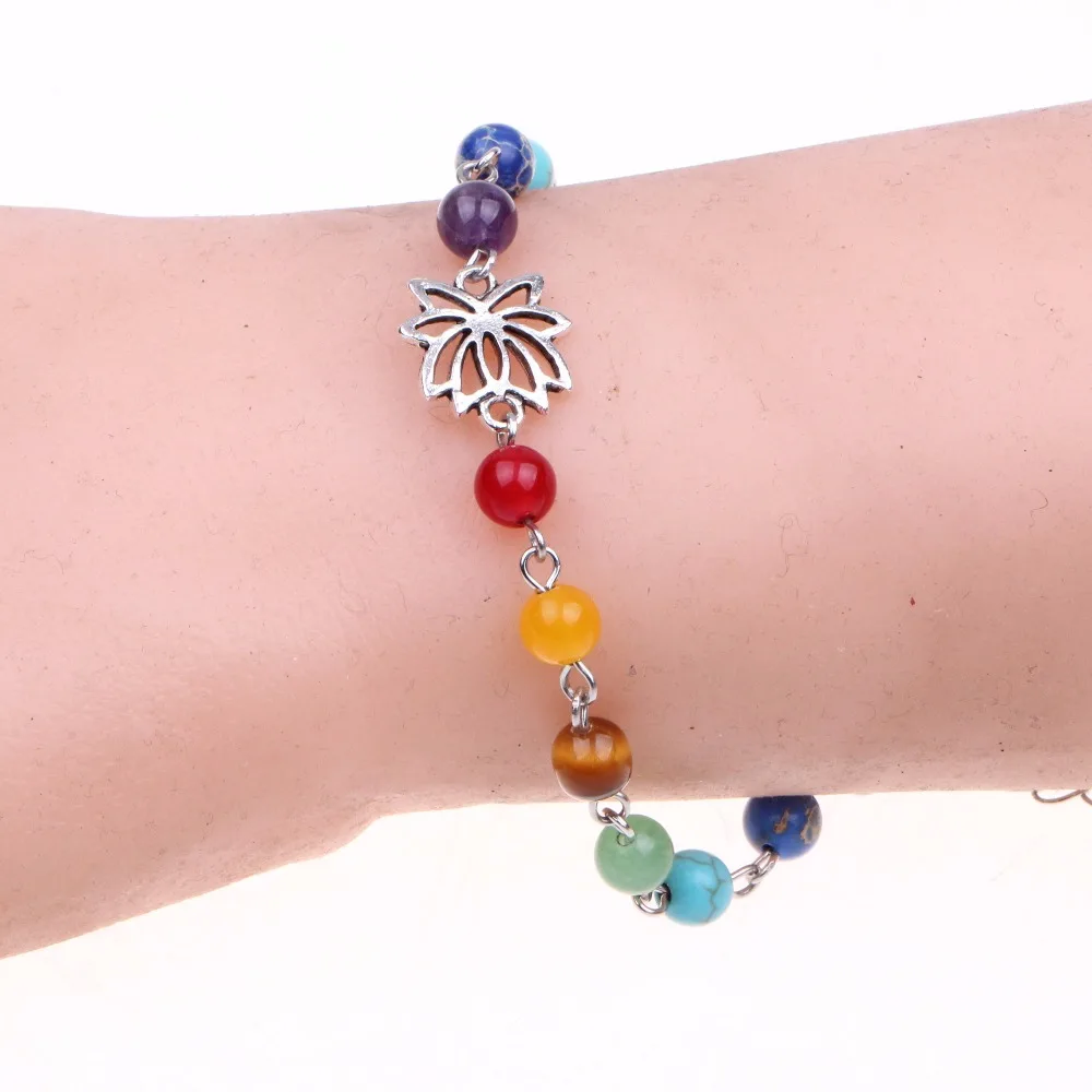 Silver Plated Handmade Chakra Yoga Barefoot Anklet for Woman Lotus Adjustable Foot Chain Natural Stone Jewelry Sandal | Украшения и