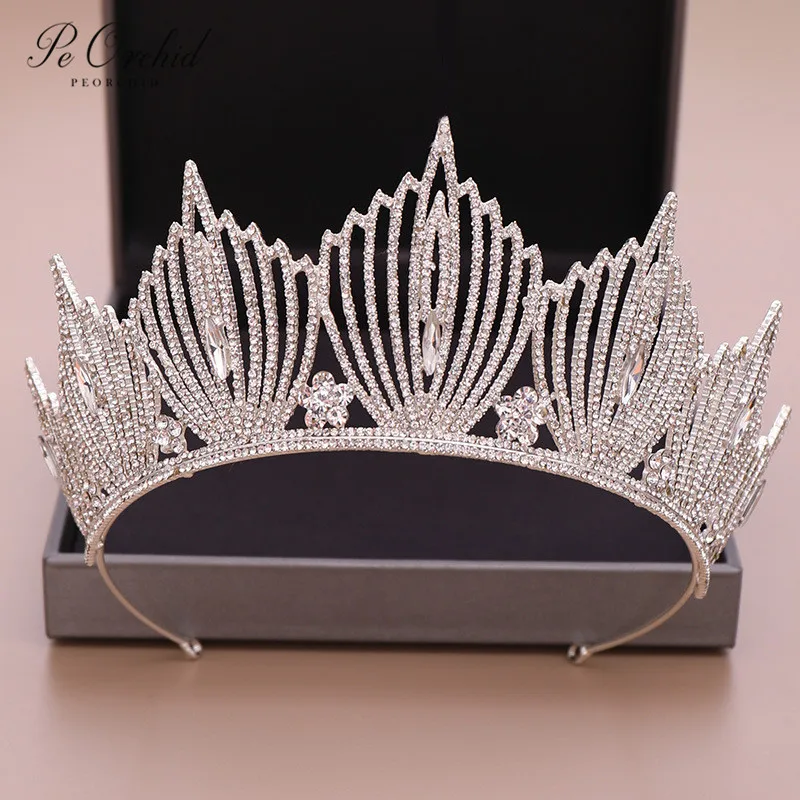 PEORCHID Corona Princesa горный хрусталь Свадебные украшения для волос невесты Корона оголовье Кристалл для женщин Свадебная Тиара Золото Серебро